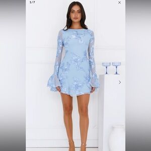 Hello Molly Light Blue Floral Lace Midi Dress